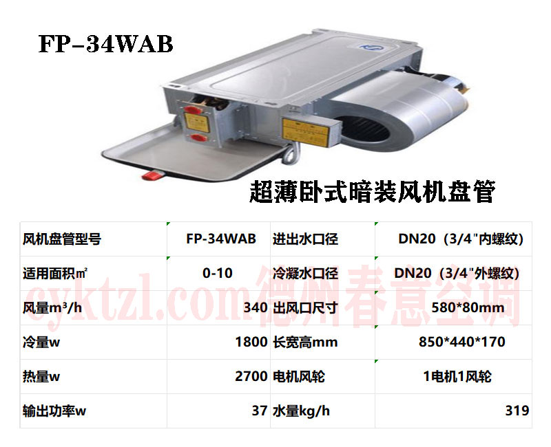 河南FP-34WAB超薄臥式暗裝風機盤管