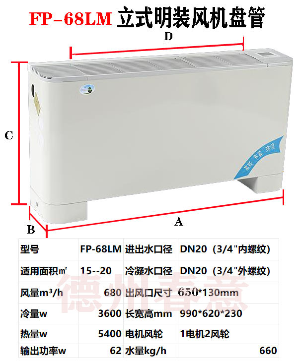 歐式立式明裝風機盤管型號參數，選型表